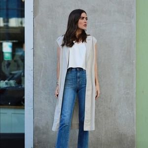 PAOLA ALBERDI Women's size S The Drop Linen Lagenlook Beige Long Vest Jacket Top
